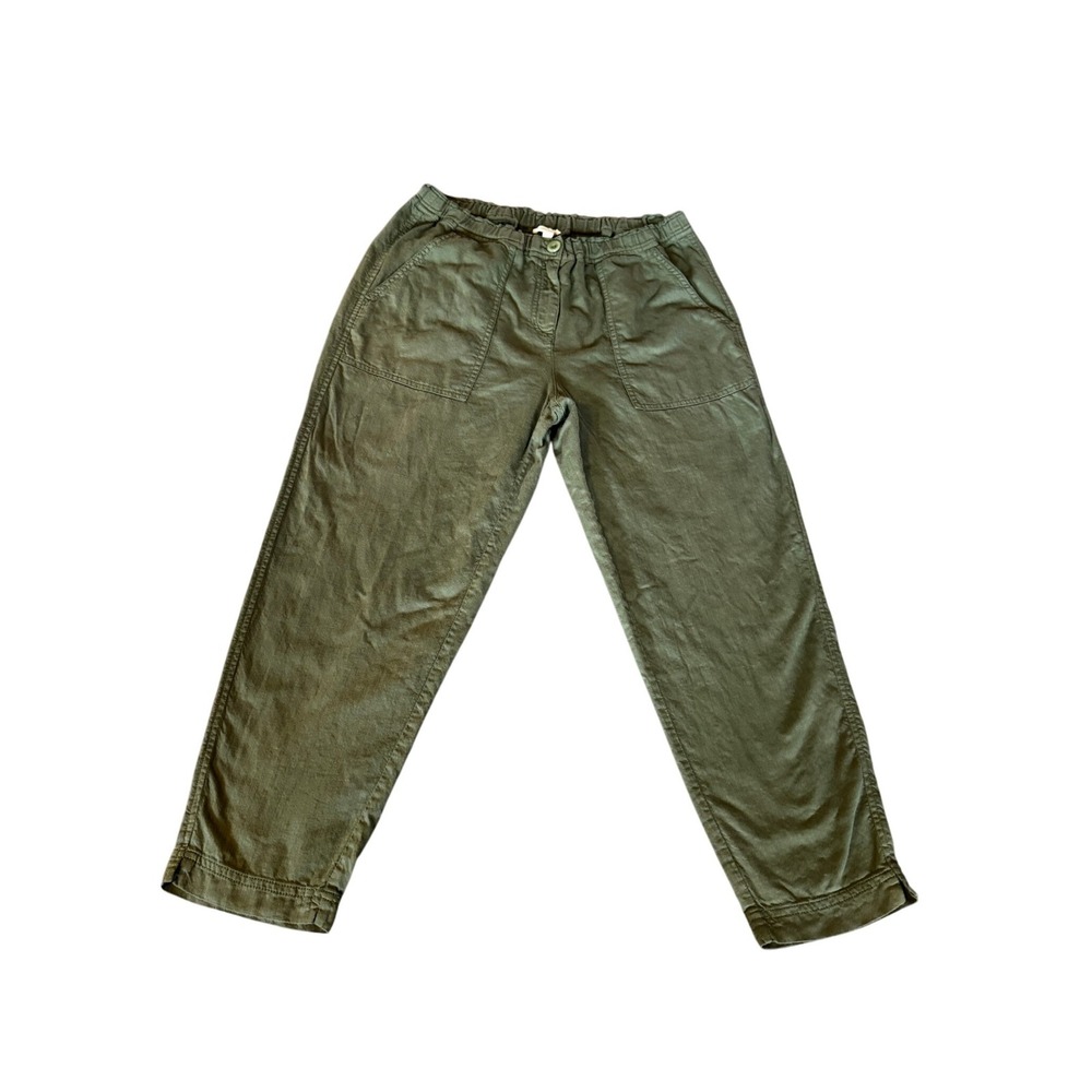 Eileen Fisher Olive Green Organic Cotton Tapered Pants Elastic Waist Women SP